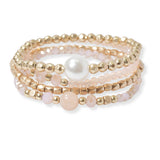 100834, MULTI LAYERED PEARL & BEADED STRETCH BRACELET