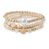 100834, MULTI LAYERED PEARL & BEADED STRETCH BRACELET