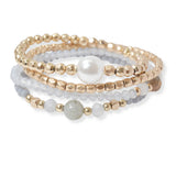 100834, MULTI LAYERED PEARL & BEADED STRETCH BRACELET