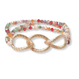 100835, CHAIN ACCENT DAINTY BEADED STRETCH BRACELET