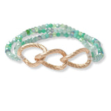 100835, CHAIN ACCENT DAINTY BEADED STRETCH BRACELET