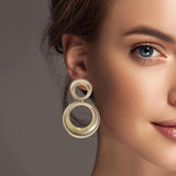100852, GOLD DIPPED, ROUND METAL BRASS DANGLE EARRING