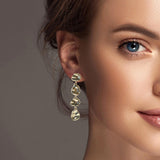 100854, GOLD DIPPED, GEOMETRIC HAMMERED METAL BRASS DANGLE EARRING