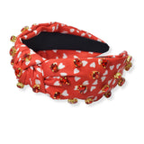 100864, WHITE HEART PRINT RHINESTONE KNOTTED HEADBAND
