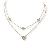 100865, DAINTY CLOVER RHINESTONE DOUBLE LAYERED NECKLACE