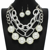 100870, CHUNKY PEARL DOUBLE CHAIN NECKLACE