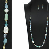 100880, FRESHWATER PEARL ACCENT RESIN MIX BEADED LONG NECKLACE*ADJUSTABLE