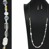 100880, FRESHWATER PEARL ACCENT RESIN MIX BEADED LONG NECKLACE*ADJUSTABLE
