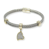 100885, HEART CUBIC ZIRCONIA CHARM DESIGNER INSPIRED MAGNETIC CLOSURE BRACELET