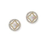 100893, 14K GOLD PLATED, MOTHER OF PEARL CLOVER CUBIC ZIRCONIA STUD EARRING