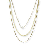 100897, DAINTY FRESHWATER PEARL ACCENT TRIPLE LAYERED NECKLACE