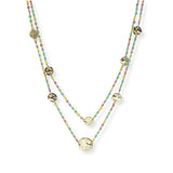100898, DAINTY HAMMERED ROUND ACCENT BEADED DOUBLE LAYERED NECKLACE