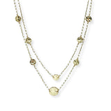 100898, DAINTY HAMMERED ROUND ACCENT BEADED DOUBLE LAYERED NECKLACE