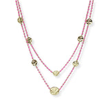 100898, DAINTY HAMMERED ROUND ACCENT BEADED DOUBLE LAYERED NECKLACE