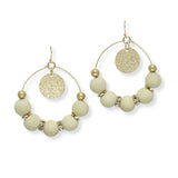 100916, ROUND TEXTURED CHARM WITH WOOD BEADED EARRING