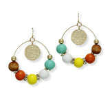100916, ROUND TEXTURED CHARM WITH WOOD BEADED EARRING