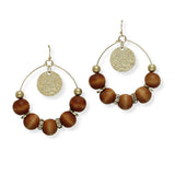100916, ROUND TEXTURED CHARM WITH WOOD BEADED EARRING