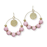 100916, ROUND TEXTURED CHARM WITH WOOD BEADED EARRING