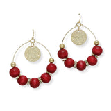 100916, ROUND TEXTURED CHARM WITH WOOD BEADED EARRING