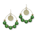 100916, ROUND TEXTURED CHARM WITH WOOD BEADED EARRING