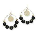 100916, ROUND TEXTURED CHARM WITH WOOD BEADED EARRING