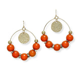 100916, ROUND TEXTURED CHARM WITH WOOD BEADED EARRING