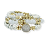 100918, DRUZY STONE MULTI LAYERED SEMI PRECIOUS STONE BEADED STRETCH BRACELET