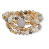 100918, DRUZY STONE MULTI LAYERED SEMI PRECIOUS STONE BEADED STRETCH BRACELET