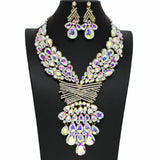 100923, TEARDROP ACCENT RHINESTONE EVENING NECKLACE SET
