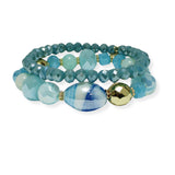 100937, SEMI PRECIOUS STONE MULTI LAYERED BEADED STRETCH BRACELET