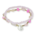 100939, FRESHWATER PEARL ACCENT MULTI LAYERED BEADED STRETCH BRACELET