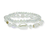 100940, FRESHWATER PEARL MULTI LAYERED BEADED STRETCH BRACELET