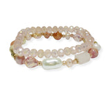 100940, FRESHWATER PEARL MULTI LAYERED BEADED STRETCH BRACELET