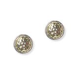 100957, 14K GOLD PLATED, DESIGNER INSPIRED ROUND HAMMERED STUD EARRING
