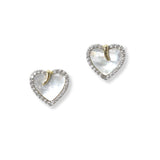 100958, 14K GOLD PLATED, MOTHER OF PEARL HEART CZ DESIGNER INSPIRED STUD EARRING