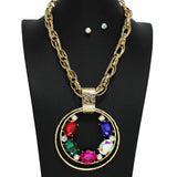 100970, GEOMETRIC RHINESTONE ACCENT ROUND METAL NECKLACE