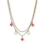 100980, ENAMEL CLOVER CHARM DOUBLE LAYERED NECKLACE