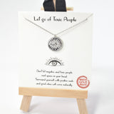100997, GOLD DIPPED, "LET GO OF TOXIC PEOPLE" EVIL EYE CUBIC ZIRCONIA CHARM NECKLACE