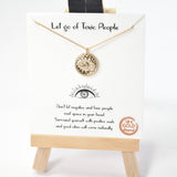 100997, GOLD DIPPED, "LET GO OF TOXIC PEOPLE" EVIL EYE CUBIC ZIRCONIA CHARM NECKLACE