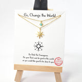 100998, GOLD DIPPED, "GO, CHANGE THE WORLD" DAINTY STAR DOUBLE LAYERED NECKLACE
