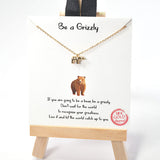 101002, GOLD DIPPED, "BE A GRIZZLY" DAINTY BEAR CHARM NECKLACE