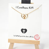 101521, GOLD DIPPED, "1 CORINTHIANS 16:14" CROSS HEART NECKLACE