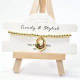 101006, HEART LOCK CHARM STAINLESS STEEL BALL BEADED STRETCH BRACELET