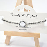 101008, ROMAN NUMERAL ACCENT ROUND STAINLESS STEEL BEADED STRETCH BRACELET
