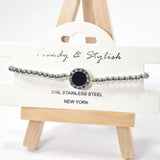 101008, ROMAN NUMERAL ACCENT ROUND STAINLESS STEEL BEADED STRETCH BRACELET