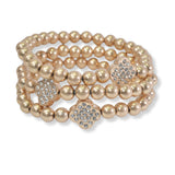 101012, PAVE CLOVER MULTI LAYERED BEADED STRETCH BRACELET