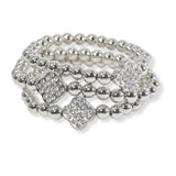101012, PAVE CLOVER MULTI LAYERED BEADED STRETCH BRACELET