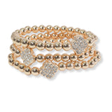 101012, PAVE CLOVER MULTI LAYERED BEADED STRETCH BRACELET