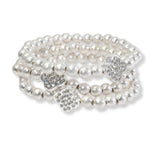 101012, PAVE CLOVER MULTI LAYERED BEADED STRETCH BRACELET