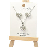 101017, HEART PEARL & RHINESTONE PENDANT NECKLACE